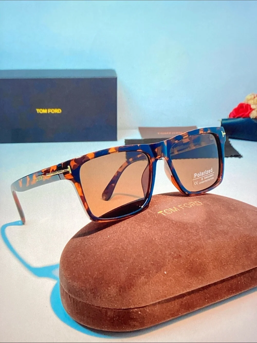 Tom Ford Tortoiseshell Square Sunglasses with Amber Polarized Lenses